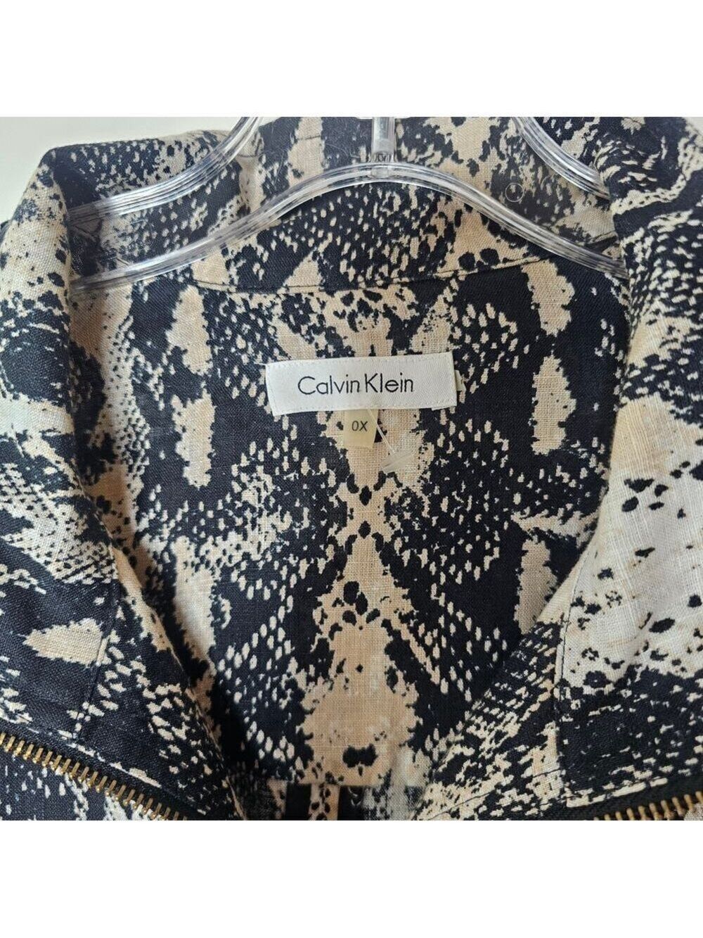 Calvin Klein Linen Snakeskin Print Zip Drawstring Jacket Size 0X - Picture 7 of 8